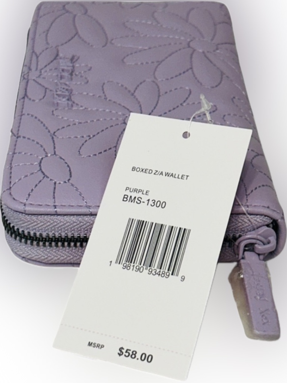 Betsey Johnson Lilac Quilted Daisy 💎 Large Zip Wallet w/Wristlet and box - Picture 7 of 8